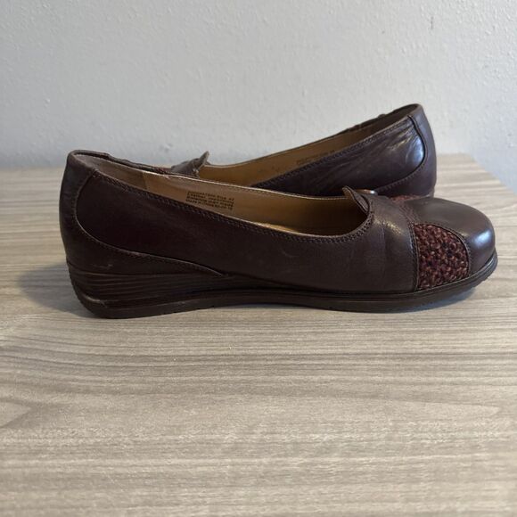 Dansko ‘Pam’ Brown Leather Sz 42 Buttons Tweed Hipster Boho Casual Wedge - Picture 9 of 11